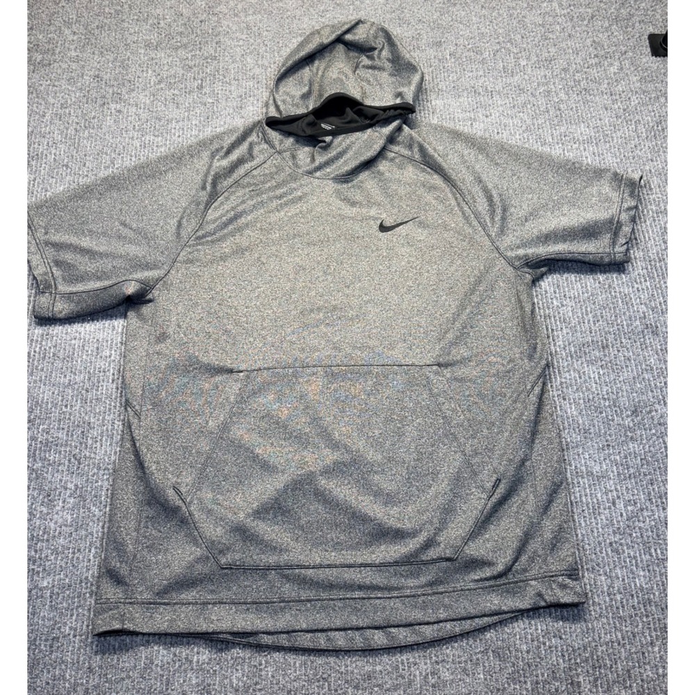 Nike Dri-FIT Mens XL Gray Short Sleeve Hoodie Training Gym Shirt Heathered